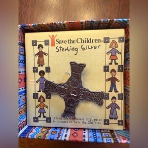 Save the Children Sterling Silver 925 Decorative Cross Pin - w/Box